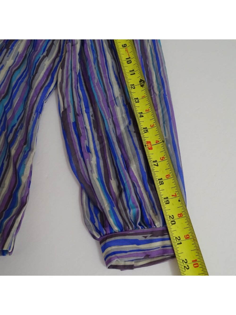 Vintage 80s Teddi Of California Multicolor Stripe Ruffle Blouse Size 18 Office - Picture 10 of 11